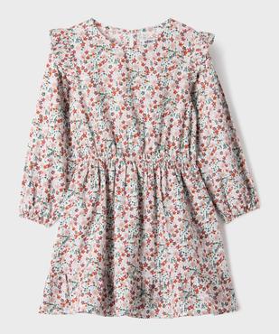Robe manches longues volantées en toile de coton fleurie fille vue1 - GEMO (ENFANT) - GEMO