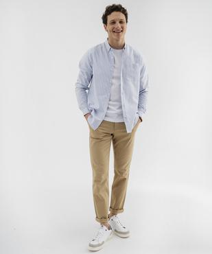 Chemise manches longues regular en coton rayé homme vue4 - GEMO 4G HOMME - GEMO