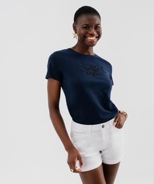 Tee-shirt manches courtes avec broderie sur le buste femme vue1 - GEMO(FEMME PAP) - GEMO