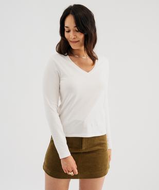 Tee-shirt manches longues et col V uni femme vue4 - GEMO 4G FEMME - GEMO