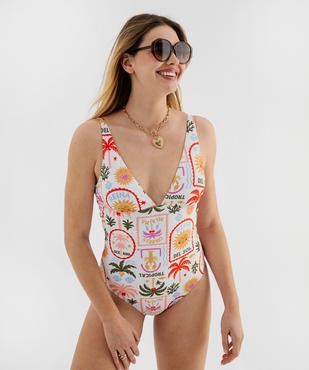 Maillot de bain une pièce à motifs exotiques avec mousses amovibles femme vue1 - GEMO (PLAGE) - GEMO