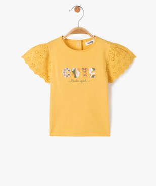 Tee-shirt bébé fille à manches en dentelle anglaise vue1 - GEMO(BEBE DEBT) - GEMO