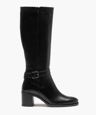 Bottes femme à talon dessus cuir uni et bride à boucle - Tanéo vue1 - TANEO - GEMO