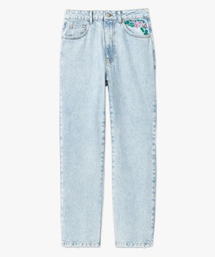 Jean coupe droite à taille haute en denim délavé avec broderie femme vue4 - GEMO(FEMME PAP) - GEMO