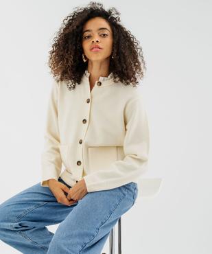 Gilet en maille à col rond avec empiècement froncé en coton femme vue1 - GEMO(FEMME PAP) - GEMO