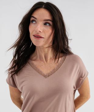 Tee-shirt manches ultra courtes avec col V en dentelle femme vue2 - GEMO 4G FEMME - GEMO