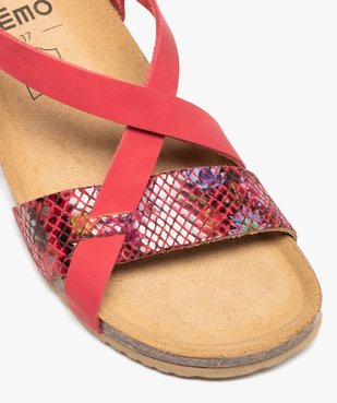 Sandales femme compensées en cuir à bride fantaisie vue6 - GEMO (CASUAL) - GEMO