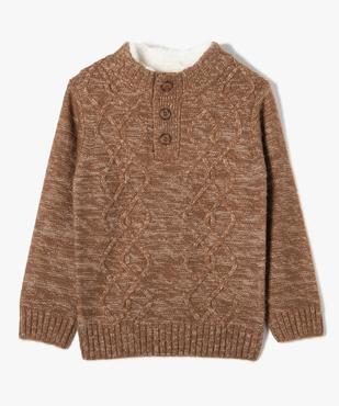 Pull en grosse maille torsadée avec col montant garçon vue2 - GEMO (ENFANT) - GEMO