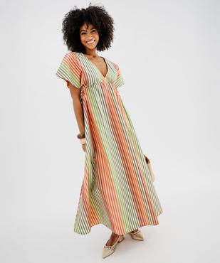 Robe longue et ample à manches courtes en popeline de coton rayée femme vue1 - GEMO(FEMME PAP) - GEMO