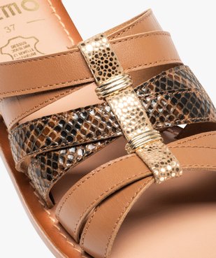 Sandales femme mules plates dessus cuir détails métal vue6 - GEMO (CASUAL) - GEMO