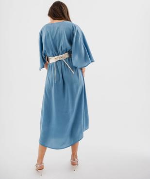 Robe longue en voile satiné à encolure cache-cœur femme vue3 - GEMO(FEMME PAP) - GEMO