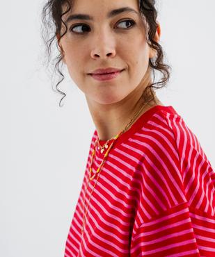 Tee-shirt manches courtes coupe large en jersey de coton rayé femme vue2 - GEMO 4G FEMME - GEMO