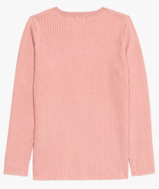 Pull fille en maille côtelée à col rond et inscription pailletée vue2 - GEMO (ENFANT) - GEMO