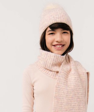 Bonnet fille en maille côtelée multicolore avec pompon vue1 - GEMO (JUNIOR) - GEMO