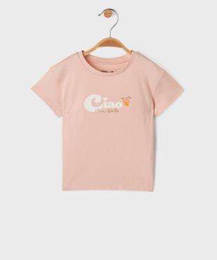 Tee-shirt manches courtes avec inscription pailletée bébé fille vue1 - GEMO(BEBE DEBT) - GEMO