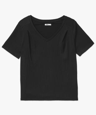 Tee-shirt manches courtes en maille texturée à col V femme vue4 - GEMO(FEMME PAP) - GEMO