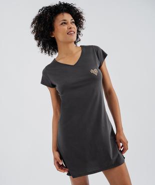 Chemise de nuit à manches courtes et col V femme vue2 - GEMO 4G FEMME - GEMO