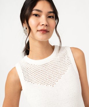 Pull d'été sans manches en maille fantaisie ajourée femme vue2 - GEMO(FEMME PAP) - GEMO