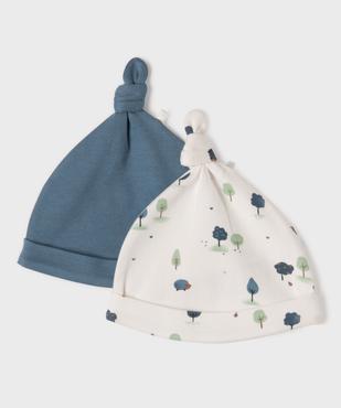 Bonnet de naissance en jersey avec noeud bébé garçon (lot de 2)  vue1 - GEMO 4G BEBE - GEMO