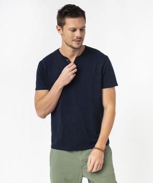 Tee-shirt manches courtes col fantaisie à rayures jacquard homme vue1 - GEMO (HOMME) - GEMO