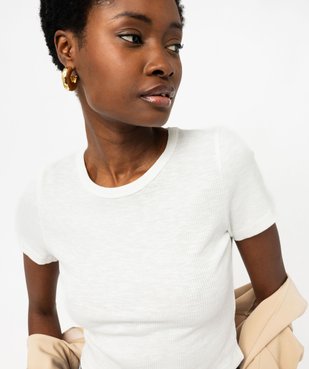 Tee-shirt manches courtes cropped en maille côtelée femme vue2 - GEMO(FEMME PAP) - GEMO