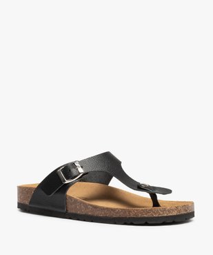 Mules femme à talon plat et bride entre-doigts en cuir vue2 - GEMO (CASUAL) - GEMO