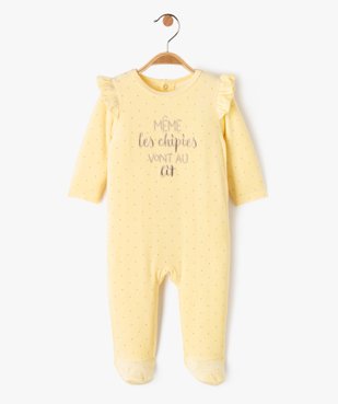 Pyjama dors-bien en velours avec volants sur les épaules bébé fille vue1 - GEMO(BB COUCHE) - GEMO