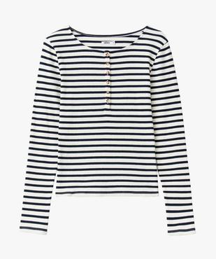Tee-shirt manches longues col tunisien à rayures femme vue4 - GEMO 4G FEMME - GEMO