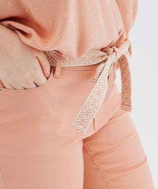 Pantacourt slim taille haute en coton stretch avec ceinture à nouer femme grande taille vue2 - GEMO 4G GT - GEMO