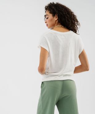 Tee-shirt manches courtes à col V coupe loose en lin femme vue3 - GEMO 4G FEMME - GEMO