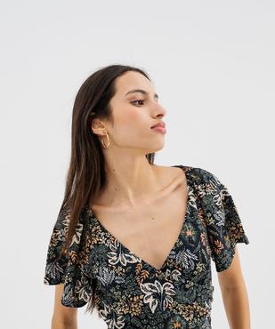 Robe longue en maille gaufrée à col cache-cœur femme vue2 - GEMO 4G FEMME - GEMO