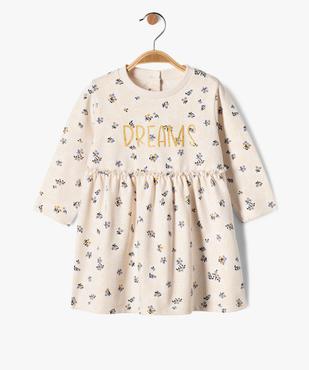 Robe sweat à manches longues fleurie bébé fille vue1 - GEMO(BEBE DEBT) - GEMO