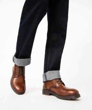 Boots homme casual en cuir uni à zip et à lacets vue1 - GEMO (CASUAL) - GEMO