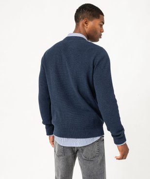 Pull col rond en coton uni homme vue3 - GEMO (HOMME) - GEMO