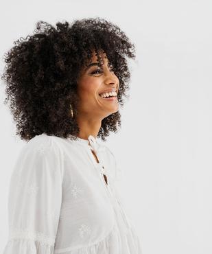 Blouse manches longues bouffantes en coton brodé femme vue2 - GEMO(FEMME PAP) - GEMO