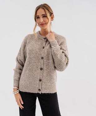 Gilet à col rond en grosse maille femme vue2 - GEMO 4G FEMME - GEMO