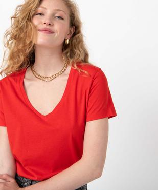 Tee-shirt femme à manches courtes avec col V vue2 - GEMO(FEMME PAP) - GEMO