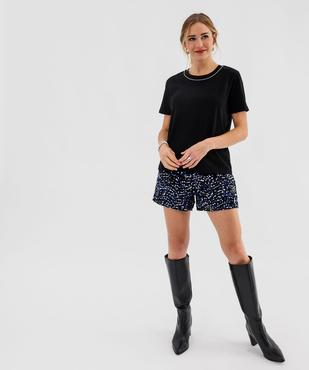 Tee-shirt manches courtes en coton avec décolleté strass femme vue4 - GEMO(FEMME PAP) - GEMO
