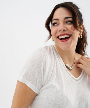 Tee-shirt manches courtes pailleté à col V femme grande taille vue8 - GEMO (G TAILLE) - GEMO
