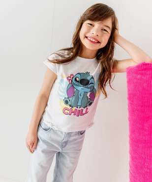 Tee-shirt manches courtes à revers imprimé Stitch fille - Disney vue7 - LILO & STITCH - GEMO
