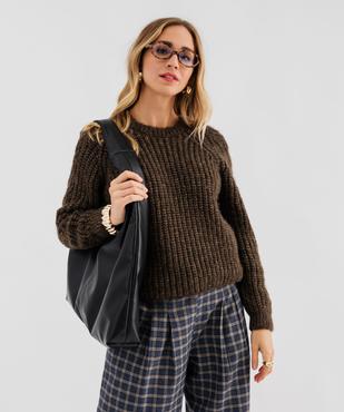 Pull en grosse maille avec torsades sur les manches femme vue2 - GEMO(FEMME PAP) - GEMO