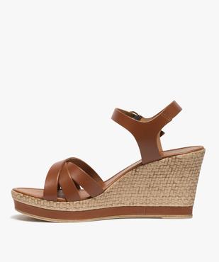 Sandales femme à talon compensé et brides unies en cuir vue3 - GEMO(URBAIN) - GEMO