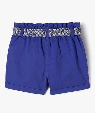 Short en toile de coton taille haute avec ceinture à nouer fille vue3 - GEMO 4G FILLE - GEMO