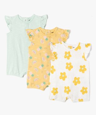 Combishort bébé fille à manches volantées (lot de 3) vue1 - GEMO(BB COUCHE) - GEMO