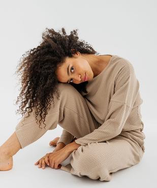 Pantalon de pyjama en maille côtelée extensible à taille élastiquée femme vue1 - GEMO 4G FEMME - GEMO