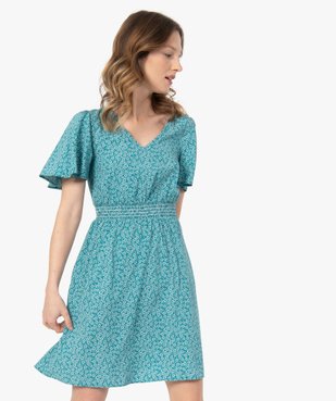 Robe femme à manches courtes et ceinture smockée vue1 - GEMO(FEMME PAP) - GEMO