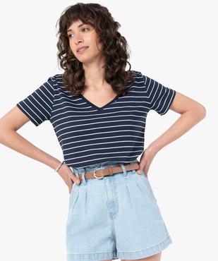 Tee-shirt femme col V à motifs  vue1 - GEMO(FEMME PAP) - GEMO