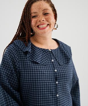 Chemise manches longues en coton stretch à carreaux et grand col femme grande taille vue2 - GEMO (G TAILLE) - GEMO