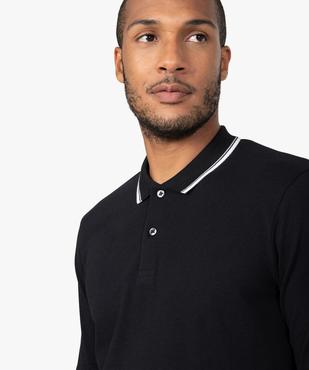 Polo homme à manches longues en maille piquée et finition rayée vue2 - GEMO (HOMME) - GEMO