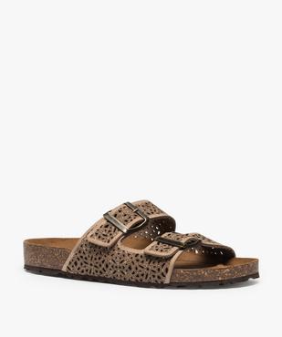Sandales femme mules plates en cuir sur semelle liège vue2 - GEMO (CASUAL) - GEMO